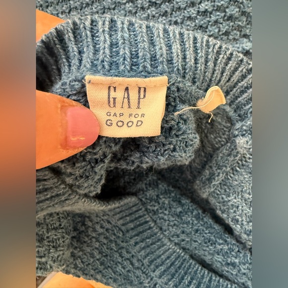 Gap Teal Blue Chunky Marl Knit Crew Neck Sweater Medium - Picture 9 of 9